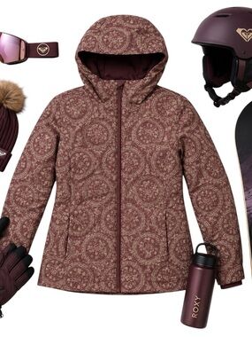 Roxy RARE Metallic Purple Gold Hooded Ski Jacket Women Medium Y2K Rare Coat EUC